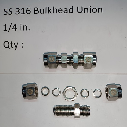 SS 316 Bulkhead Union 1/4 in.