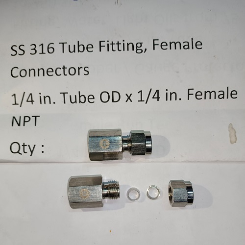 SS 316 Female Connectors 1/4 in. Tube OD x 1/4 in. Female NPT
