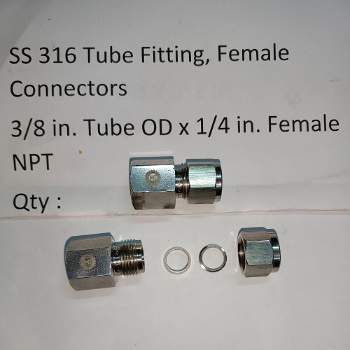 SS 316 Female Connectors 3/8 in. Tube OD x 1/2 in. Female NPT