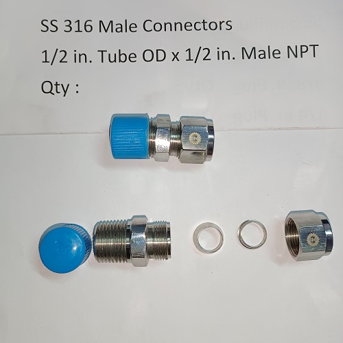 SS 316 Male Connectors 1/2 in. Tube OD x 1/2 in. Male NPT