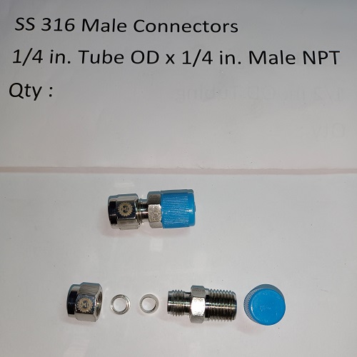 SS 316 Male Connectors 1/4 in. Tube OD x 1/4 in. Male NPT