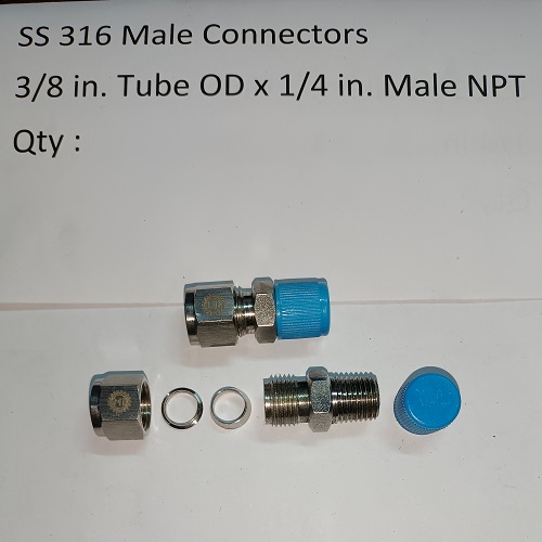 SS 316 Male Connectors 3/8 in. Tube OD x 1/2 in. Male NPT