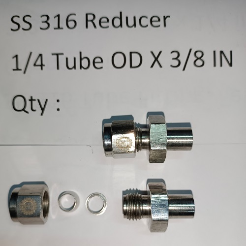 SS 316 Reducer 1/4 Tube OD x 3/8 in.